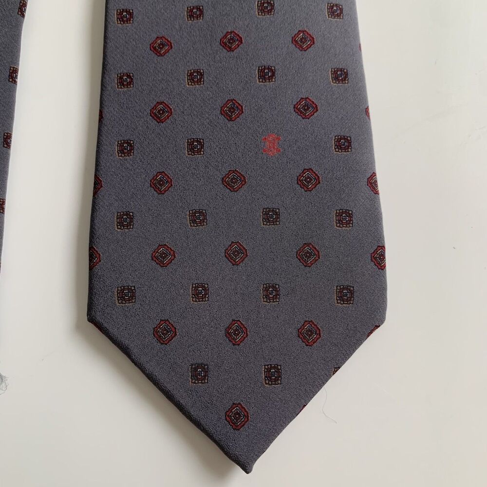 Celine Paris Silk Tie Gray Red Geometric Pattern Luxury Designer Necktie Spain